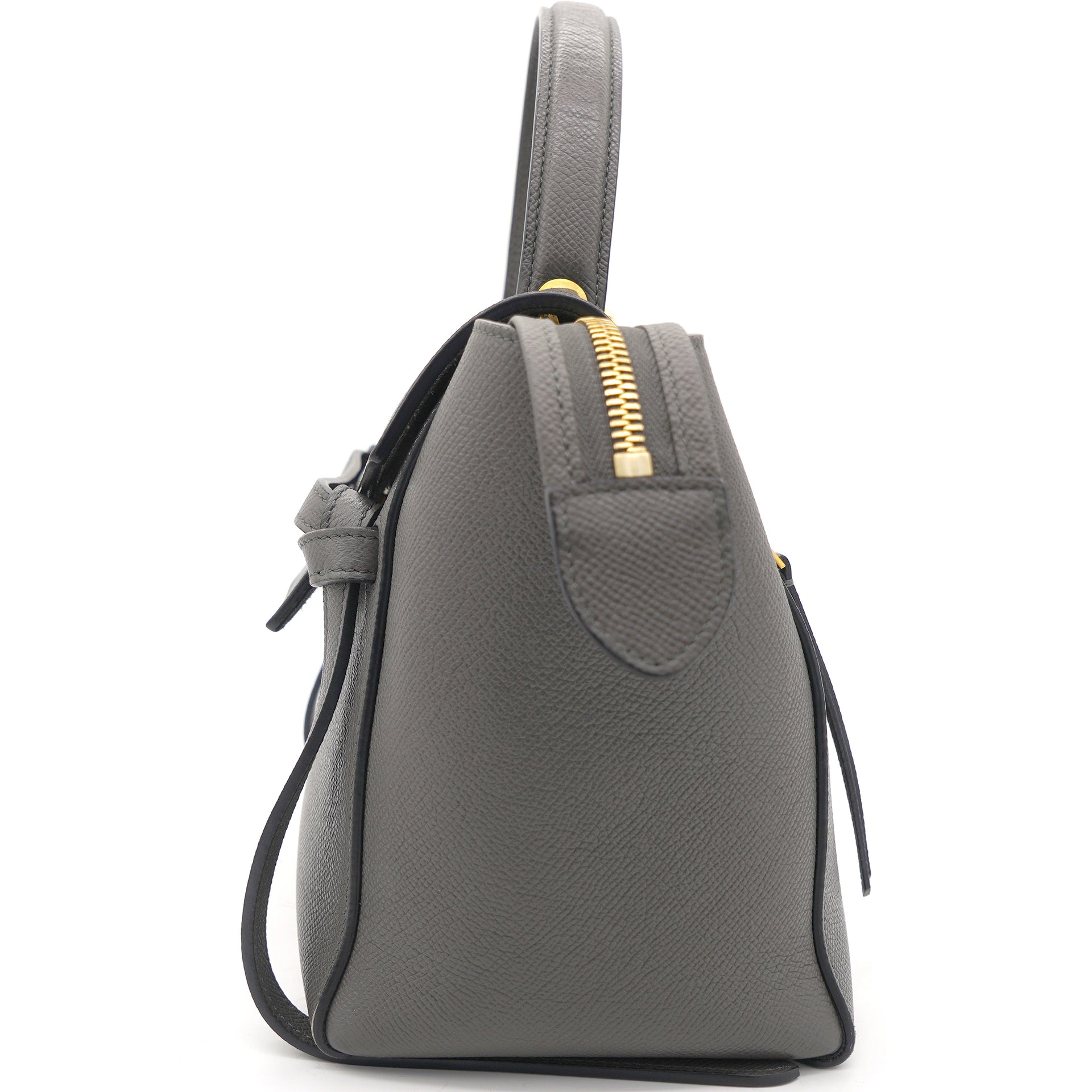 Grey Leather Micro Belt Top Handle Bag