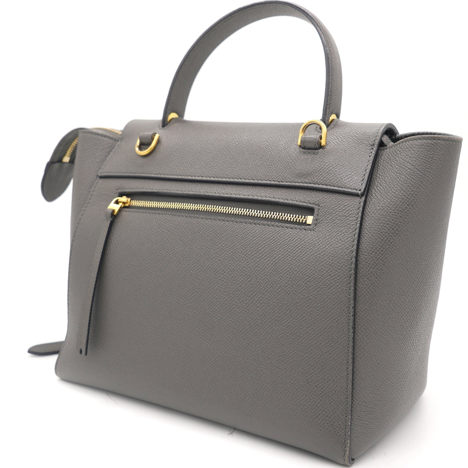 Grey Leather Micro Belt Top Handle Bag