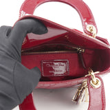 Red Cannage Patent Leather Mini Chain Lady Dior Tote