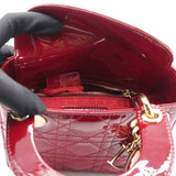 Red Cannage Patent Leather Mini Chain Lady Dior Tote