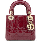 Red Cannage Patent Leather Mini Chain Lady Dior Tote