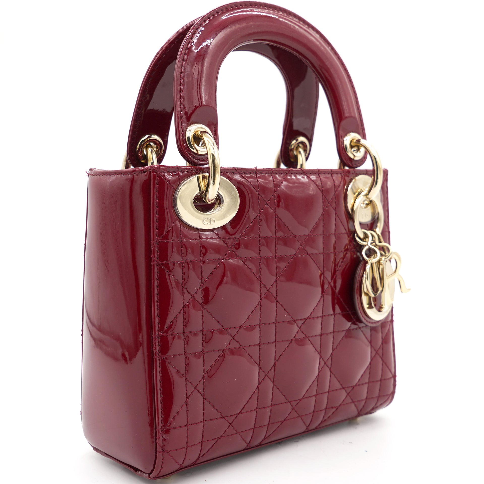 Red Cannage Patent Leather Mini Chain Lady Dior Tote