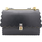 Black Leather Kan I Scalloped Top Handle Bag