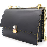 Black Leather Kan I Scalloped Top Handle Bag