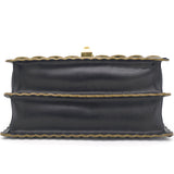 Black Leather Kan I Scalloped Top Handle Bag