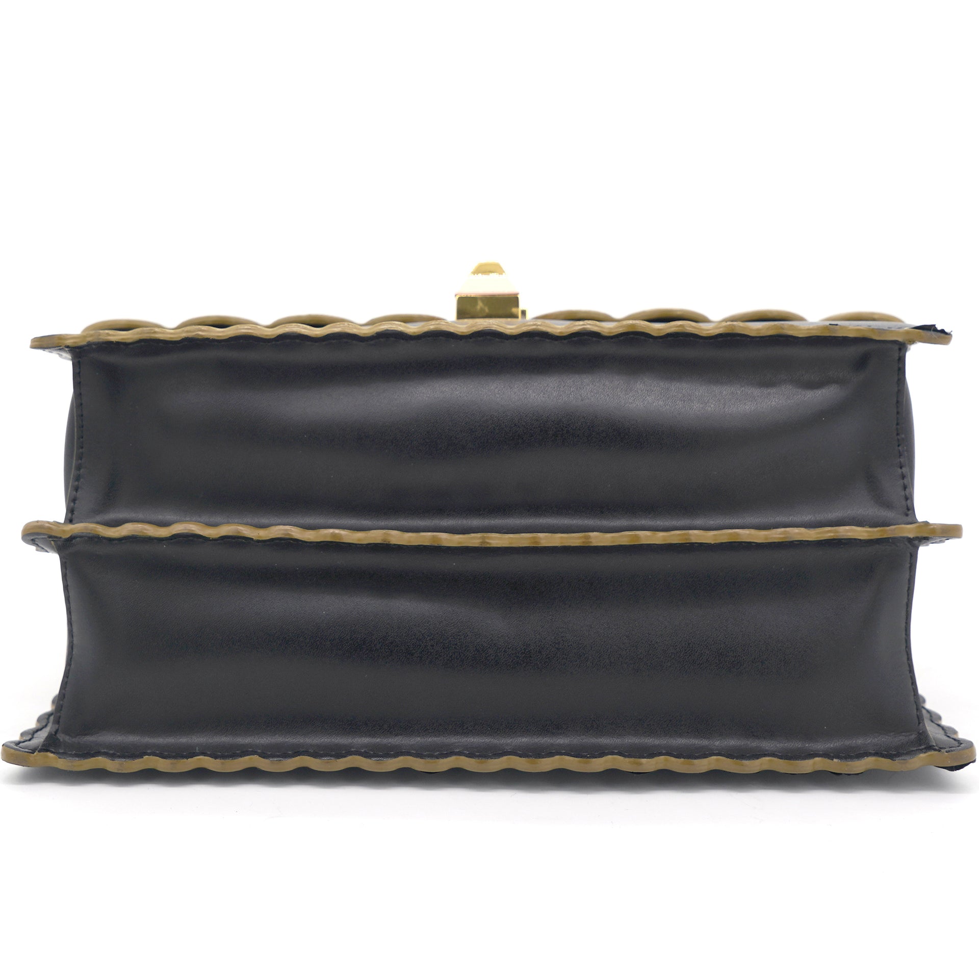 Black Leather Kan I Scalloped Top Handle Bag