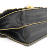 Black Leather Kan I Scalloped Top Handle Bag