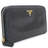 Black Calf Leather Zip Around Wallet