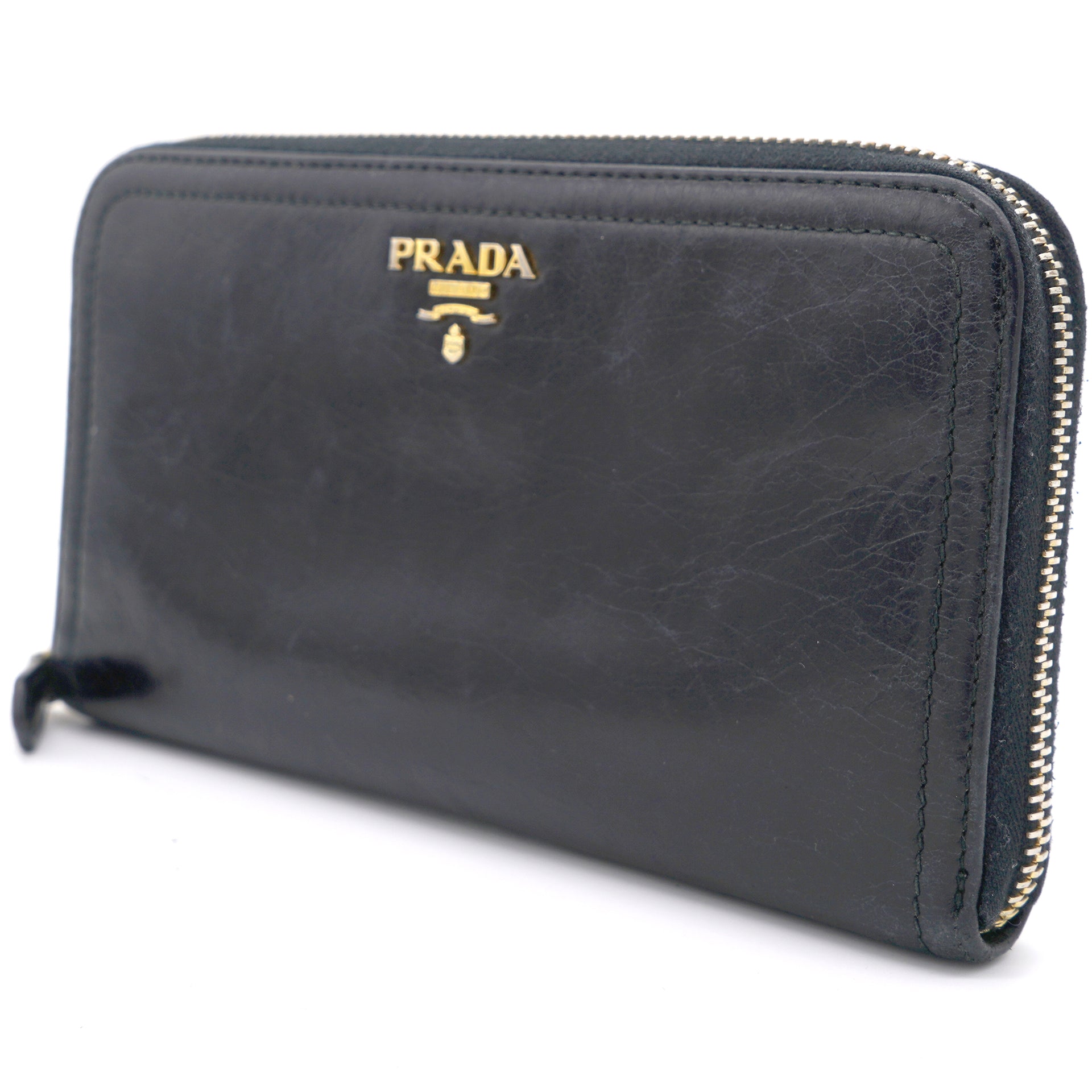 Black Calf Leather Zip Around Wallet