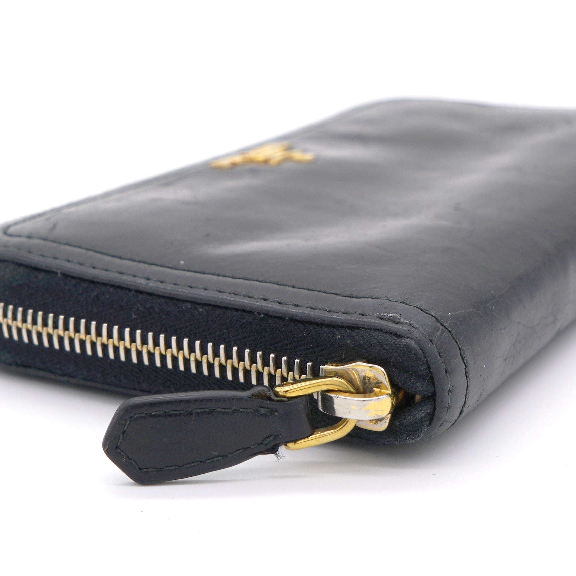 Black Calf Leather Zip Around Wallet