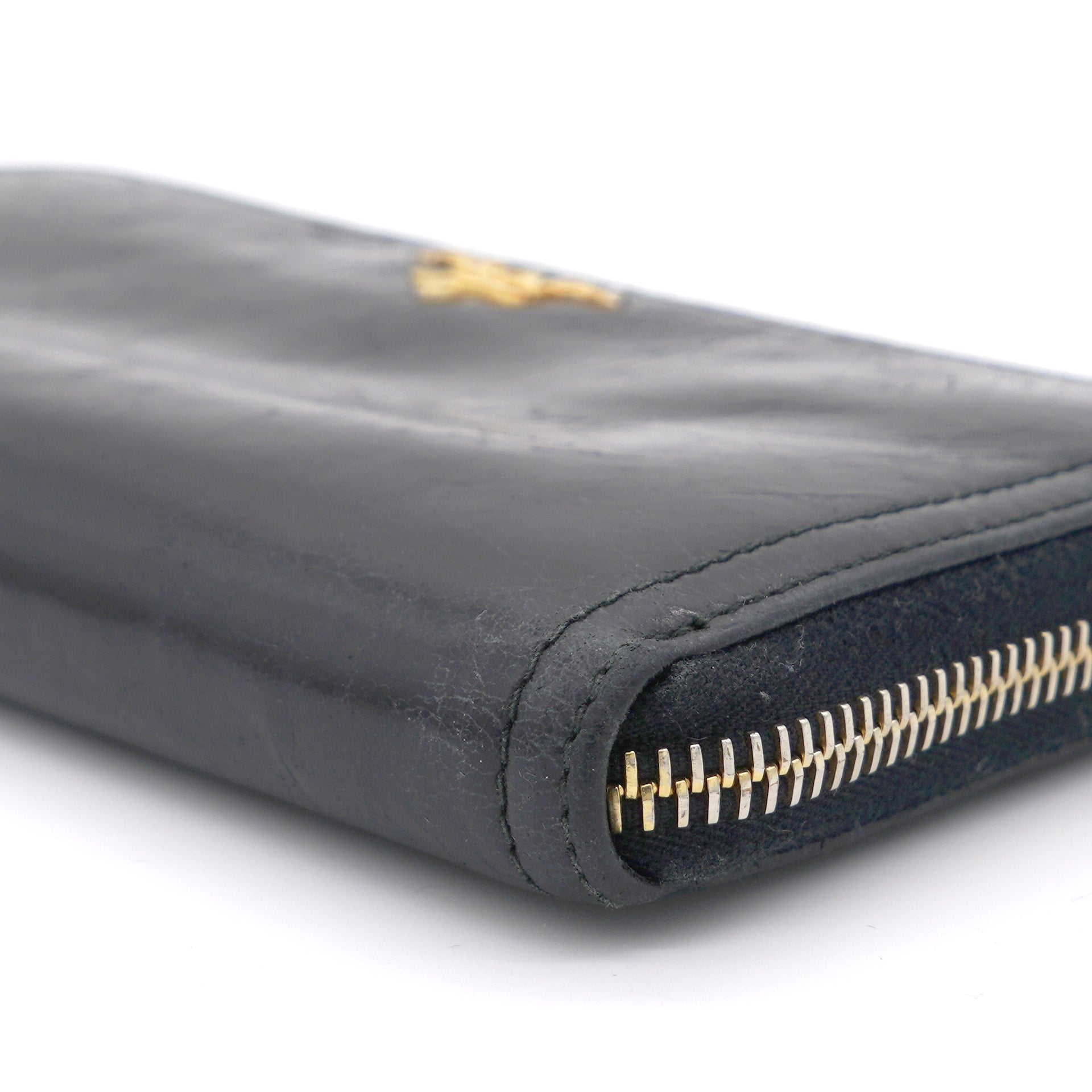 Black Calf Leather Zip Around Wallet