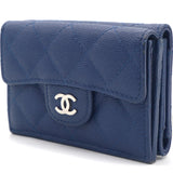 Classic Caviar Quilted Tri-Fold Wallet Navy