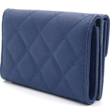 Classic Caviar Quilted Tri-Fold Wallet Navy