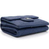 Classic Caviar Quilted Tri-Fold Wallet Navy