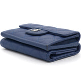 Classic Caviar Quilted Tri-Fold Wallet Navy