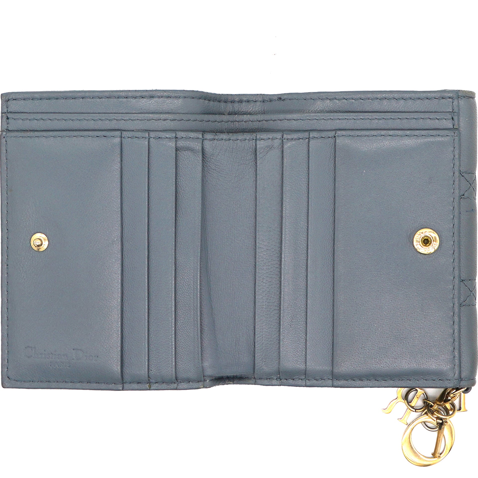 Grey Cannage Lambskin Leather Lady Dior French Wallet