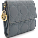 Grey Cannage Lambskin Leather Lady Dior French Wallet