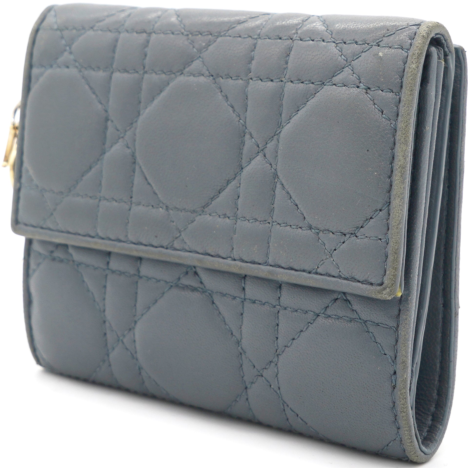 Grey Cannage Lambskin Leather Lady Dior French Wallet