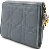 Grey Cannage Lambskin Leather Lady Dior French Wallet