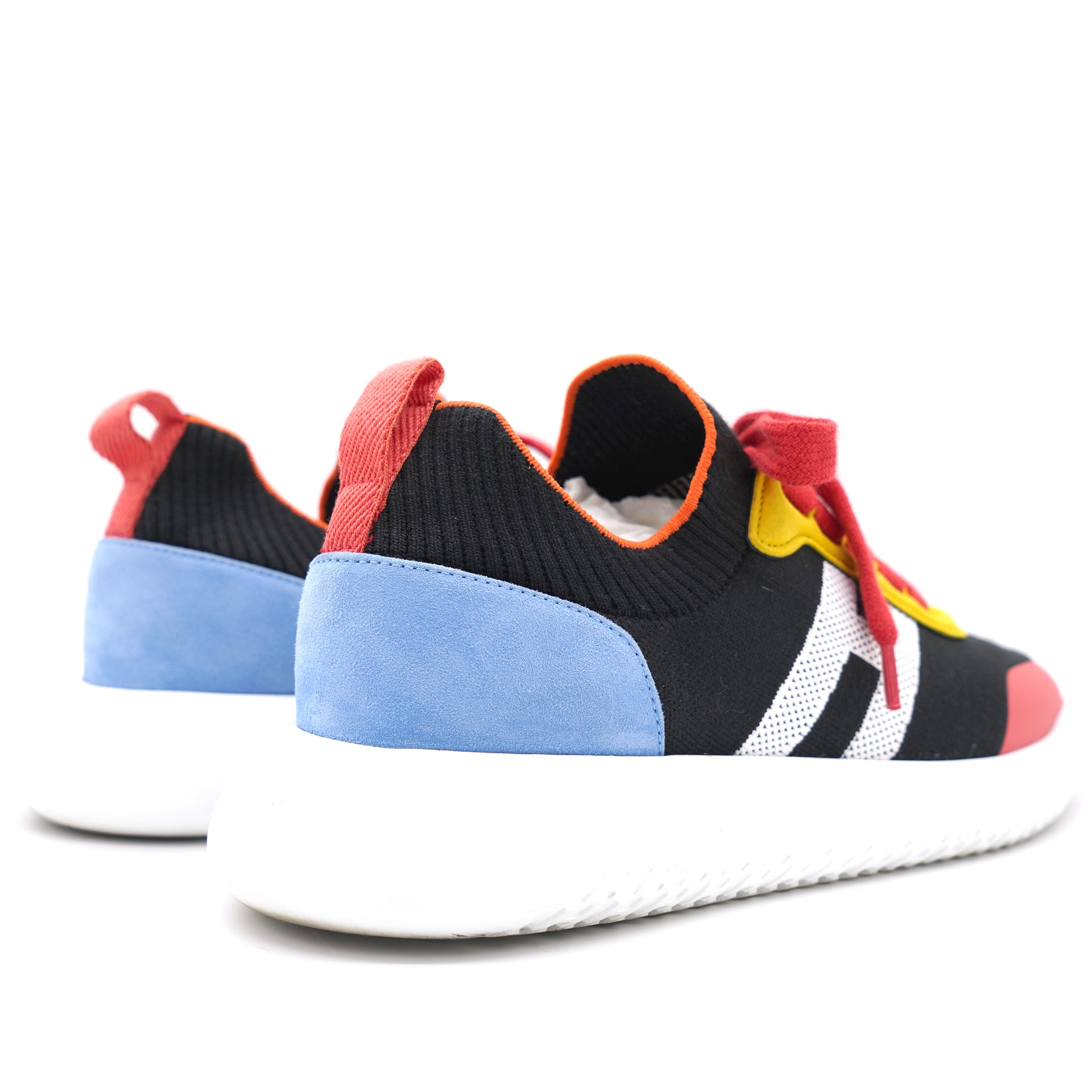 Knit Suede Goatskin Womens Crew Sneakers Black Red Blue 37