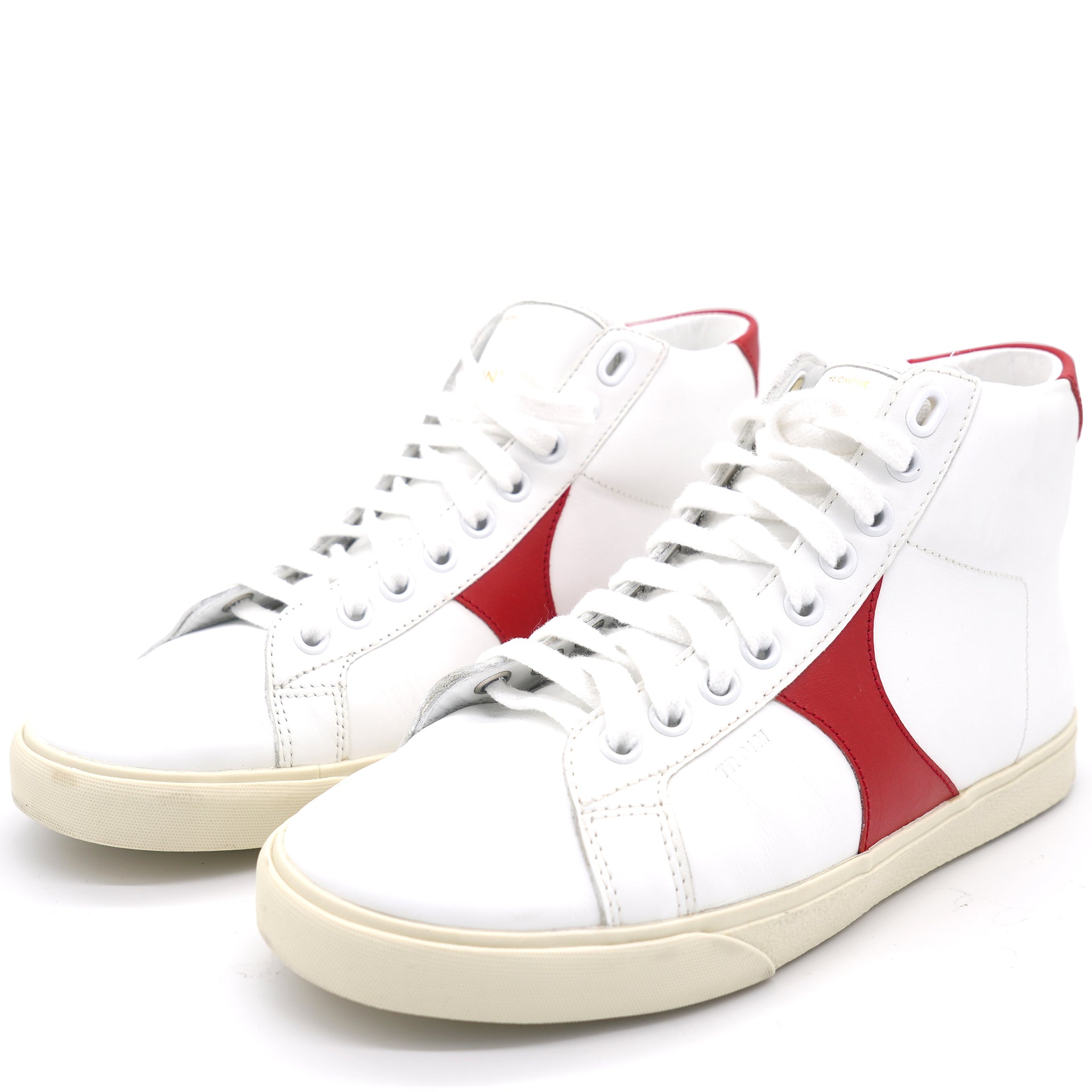 White Leather Colour Block Pattern Sneakers 35