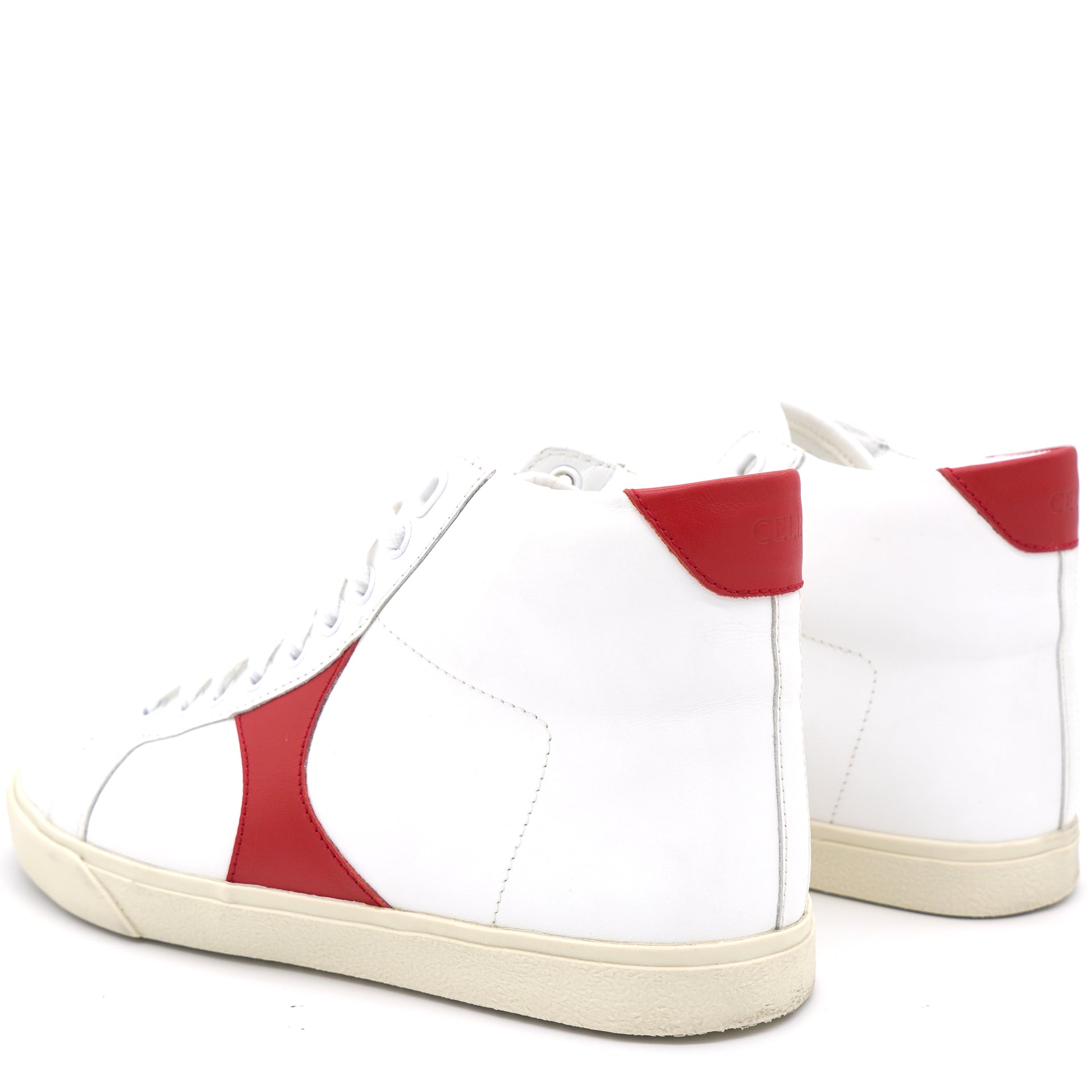 White Leather Colour Block Pattern Sneakers 35