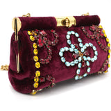 Burgundy Velvet Barrel Mini Chain Bag