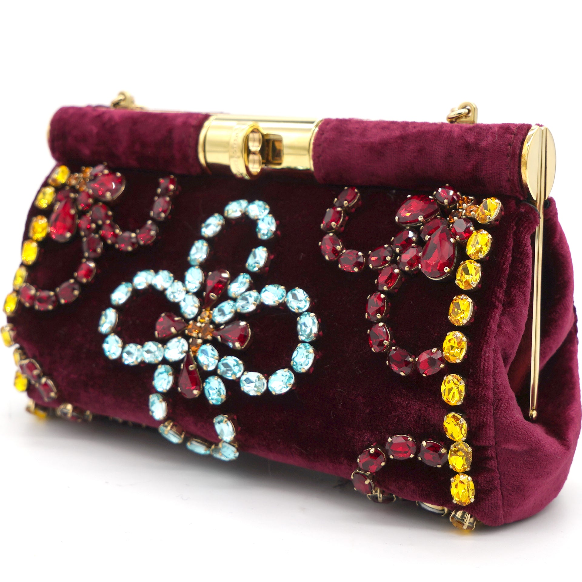 Burgundy Velvet Barrel Mini Chain Bag