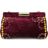 Burgundy Velvet Barrel Mini Chain Bag