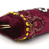 Burgundy Velvet Barrel Mini Chain Bag