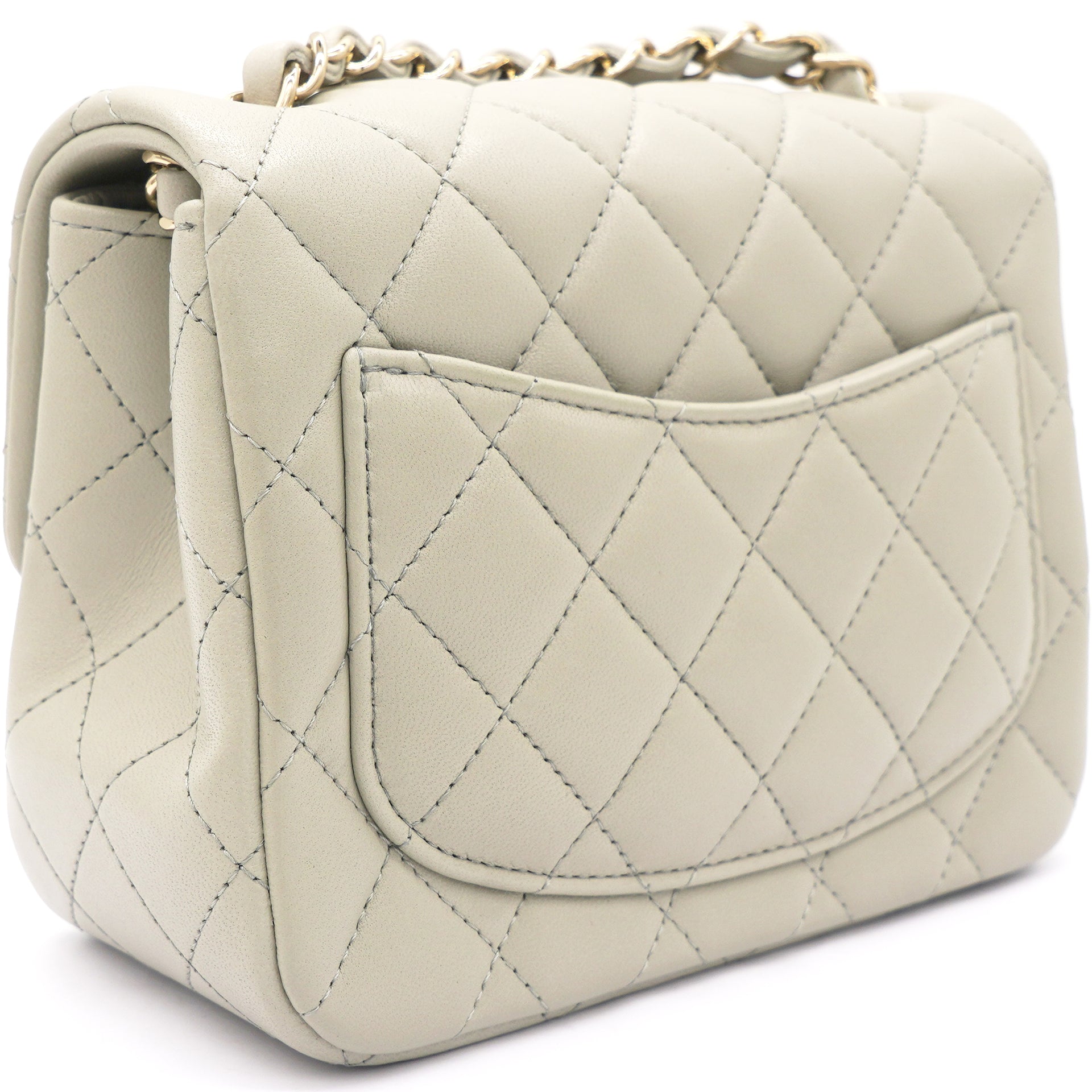 Lambskin Quilted Mini Square Flap Grey