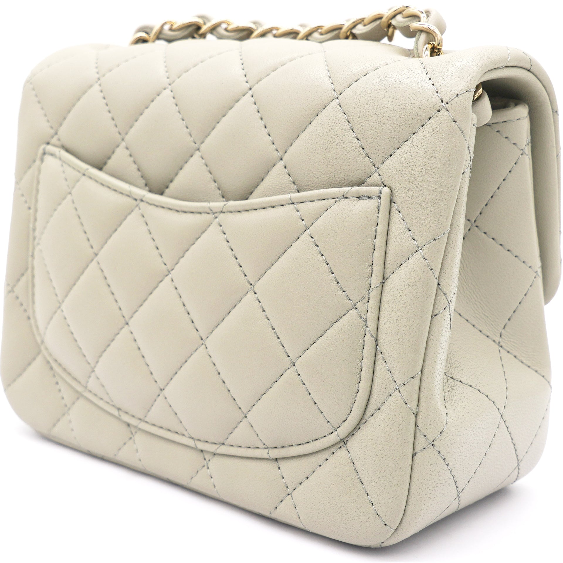 Lambskin Quilted Mini Square Flap Grey