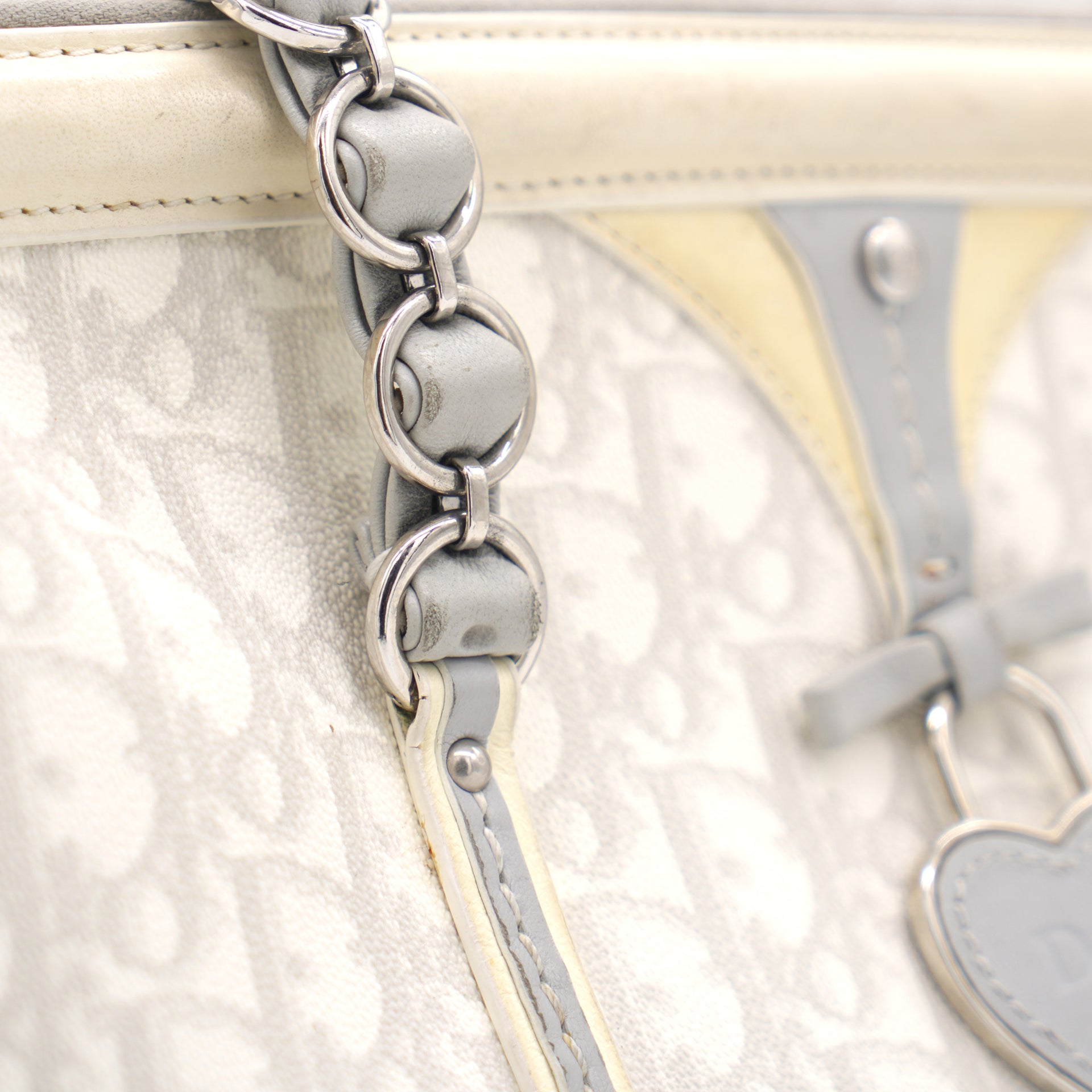 White Oblique Canvas and Leather Romantique Trotter Zip Bag