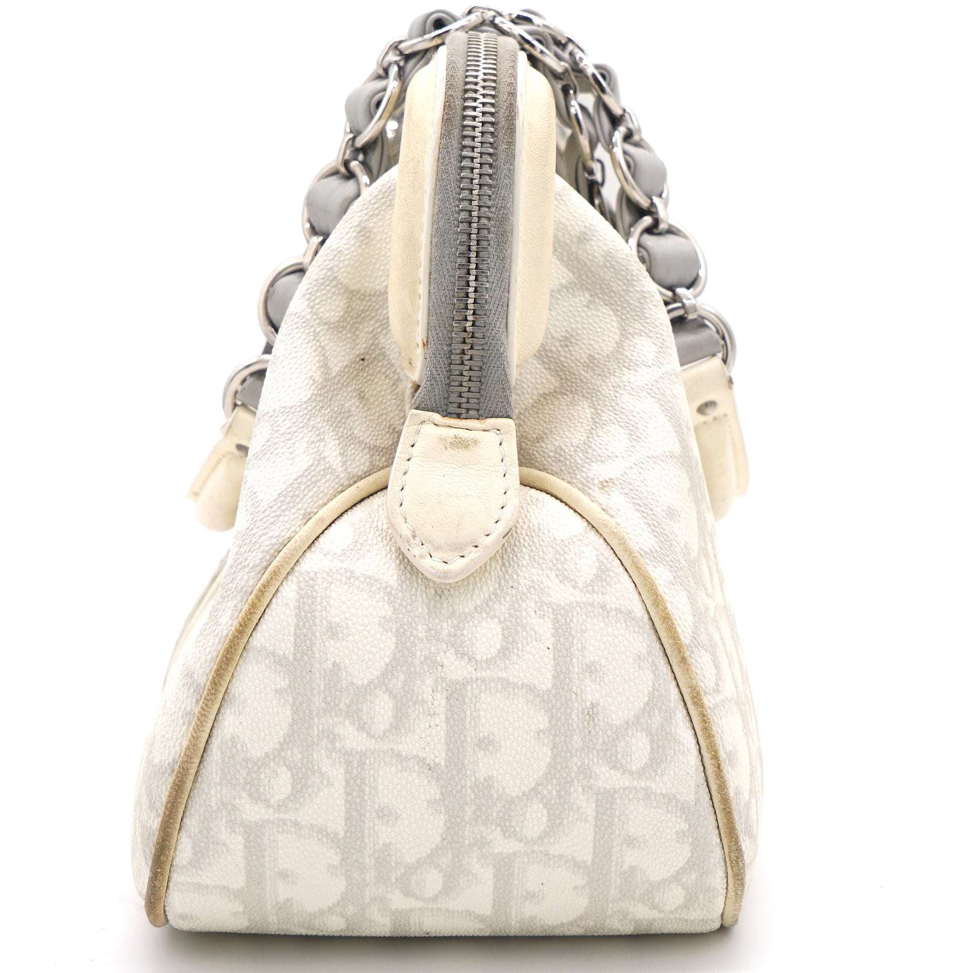 White Oblique Canvas and Leather Romantique Trotter Zip Bag