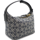 Cubi Anagram Small leather-trimmed logo-jacquard tote Navy