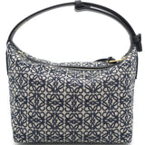 Cubi Anagram Small leather-trimmed logo-jacquard tote Navy