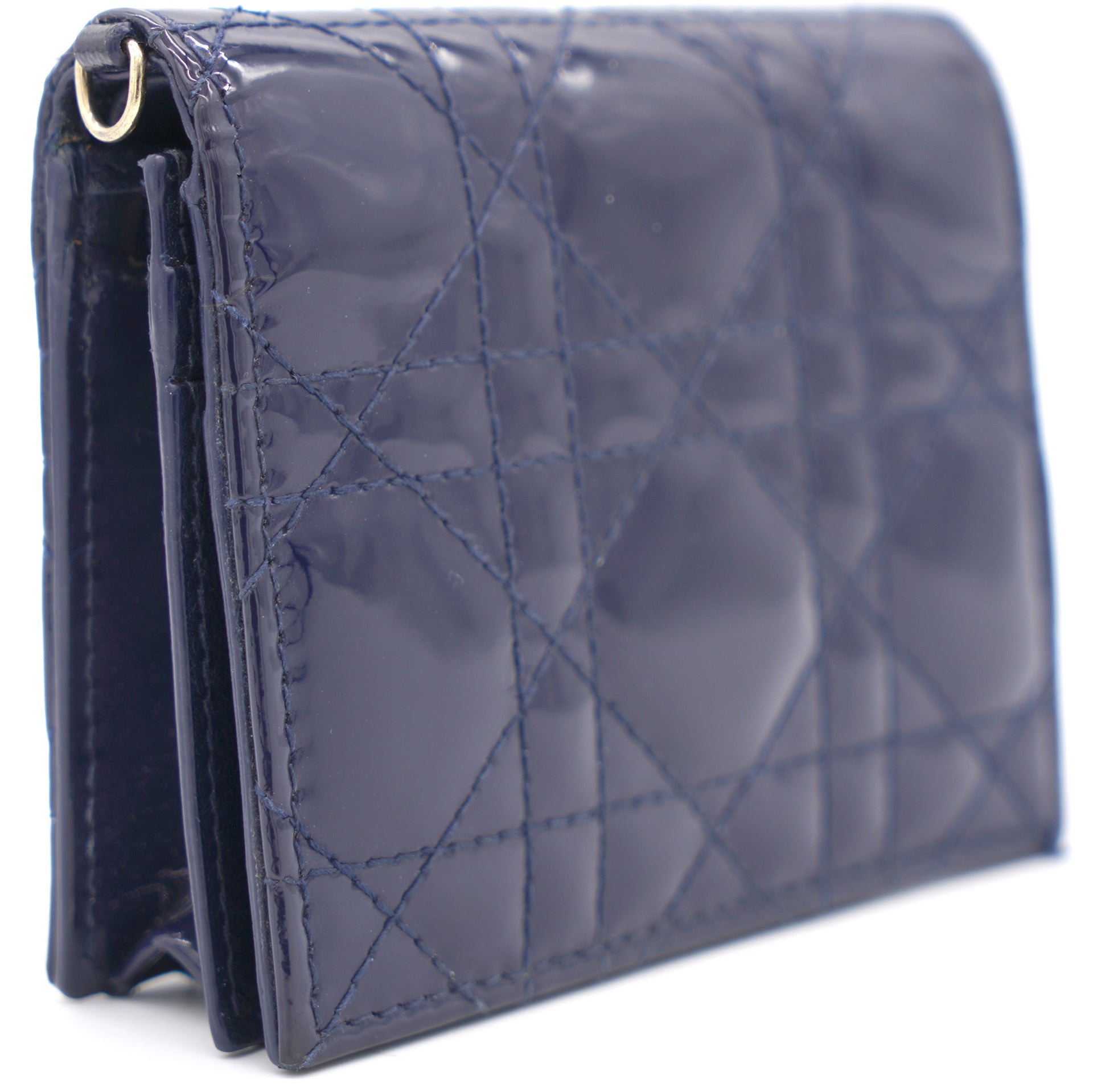 Patent Cannage Mini Lady Dior Wallet Navy Blue