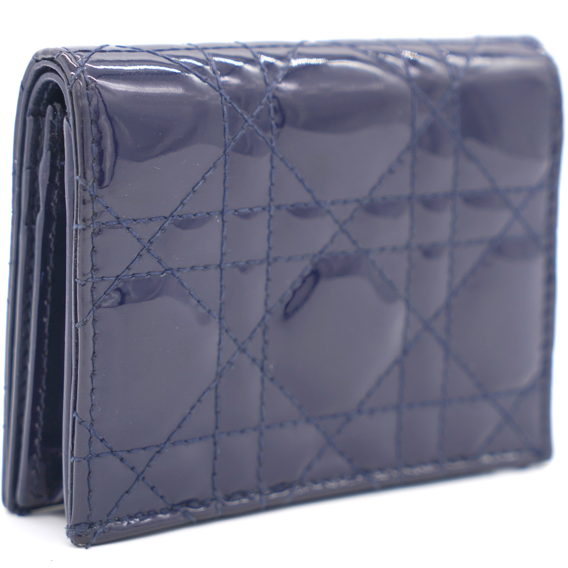 Patent Cannage Mini Lady Dior Wallet Navy Blue