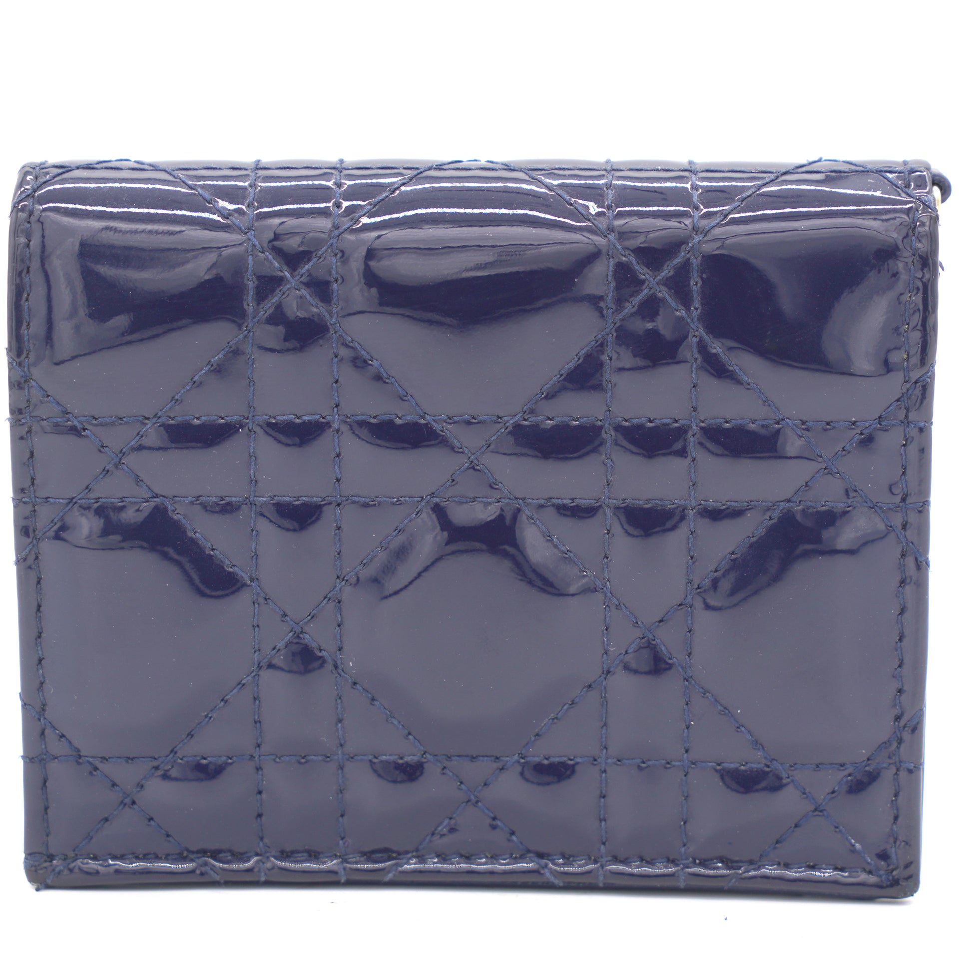 Patent Cannage Mini Lady Dior Wallet Navy Blue