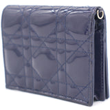 Patent Cannage Mini Lady Dior Wallet Navy Blue