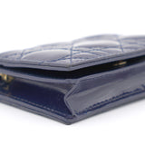 Patent Cannage Mini Lady Dior Wallet Navy Blue