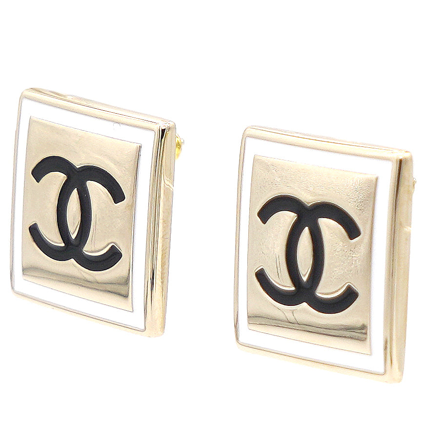 Chanel Gold and White Enamel Square Stud Earrings – STYLISHTOP