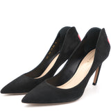 Black/Red Suede and Leather Heart Pointed Toe Pumps 38