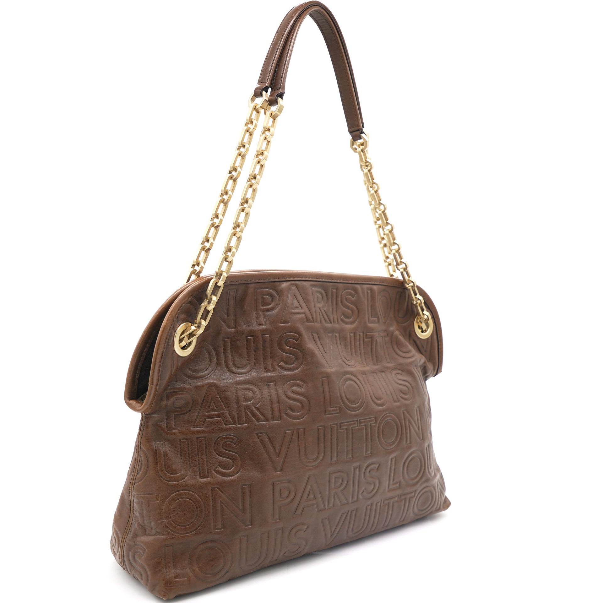 LOUIS VUITTON PARIS, brown leather satchel bag signed L…
