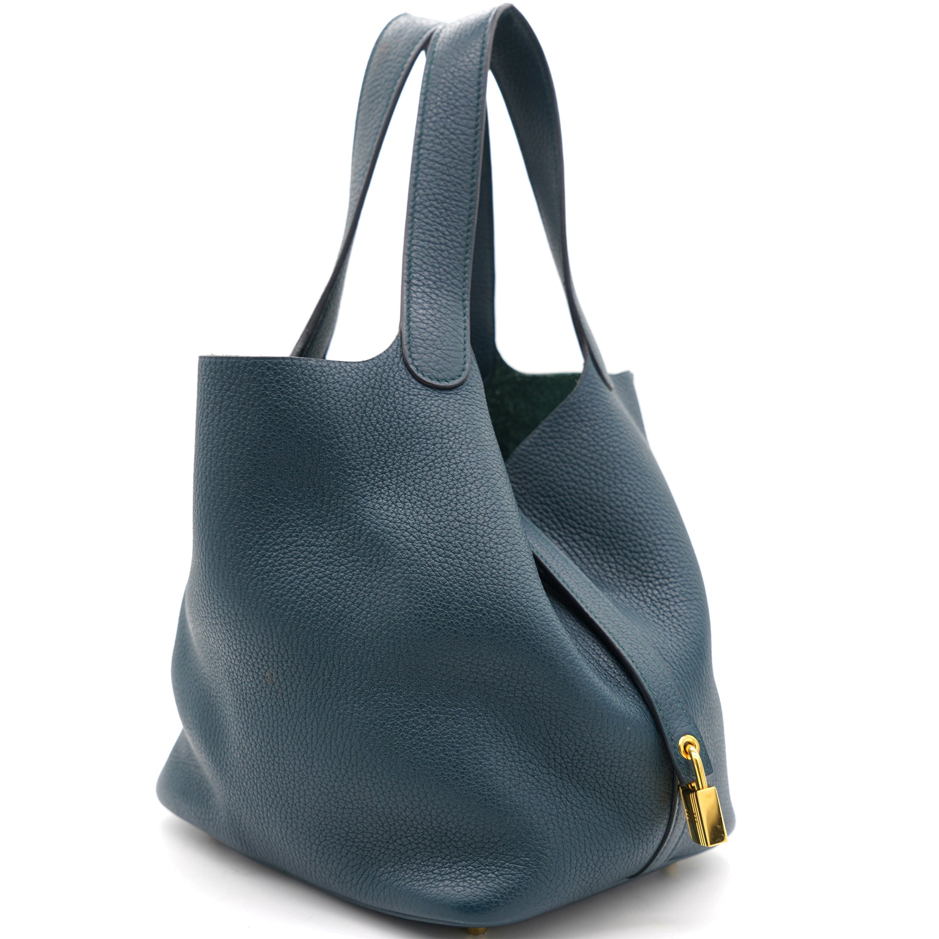 Picotin Lock 18 Tote in Vert Cypress, Blue Nuit and Black Clemence