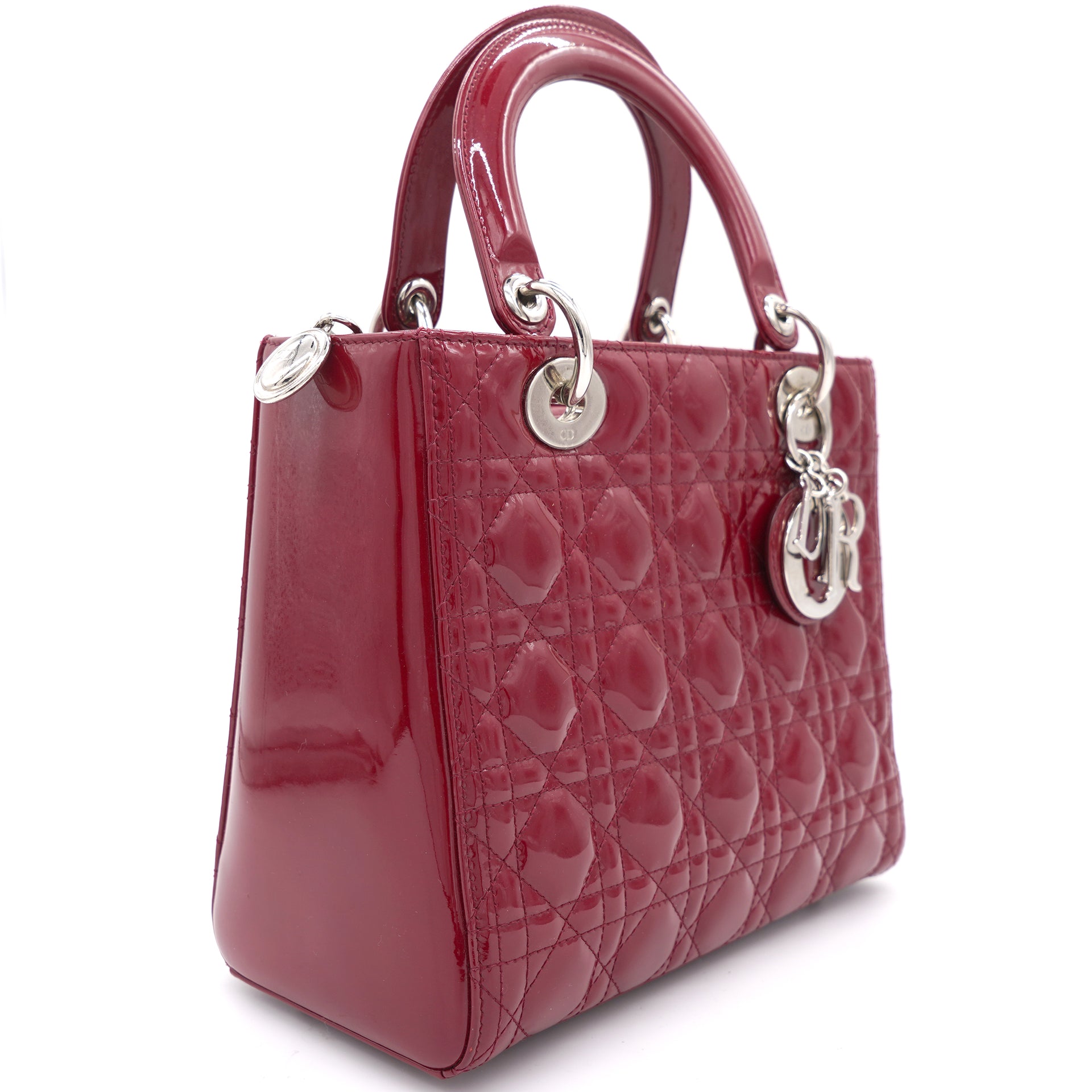 Red Cannage Patent Leather Medium Lady Dior Tote