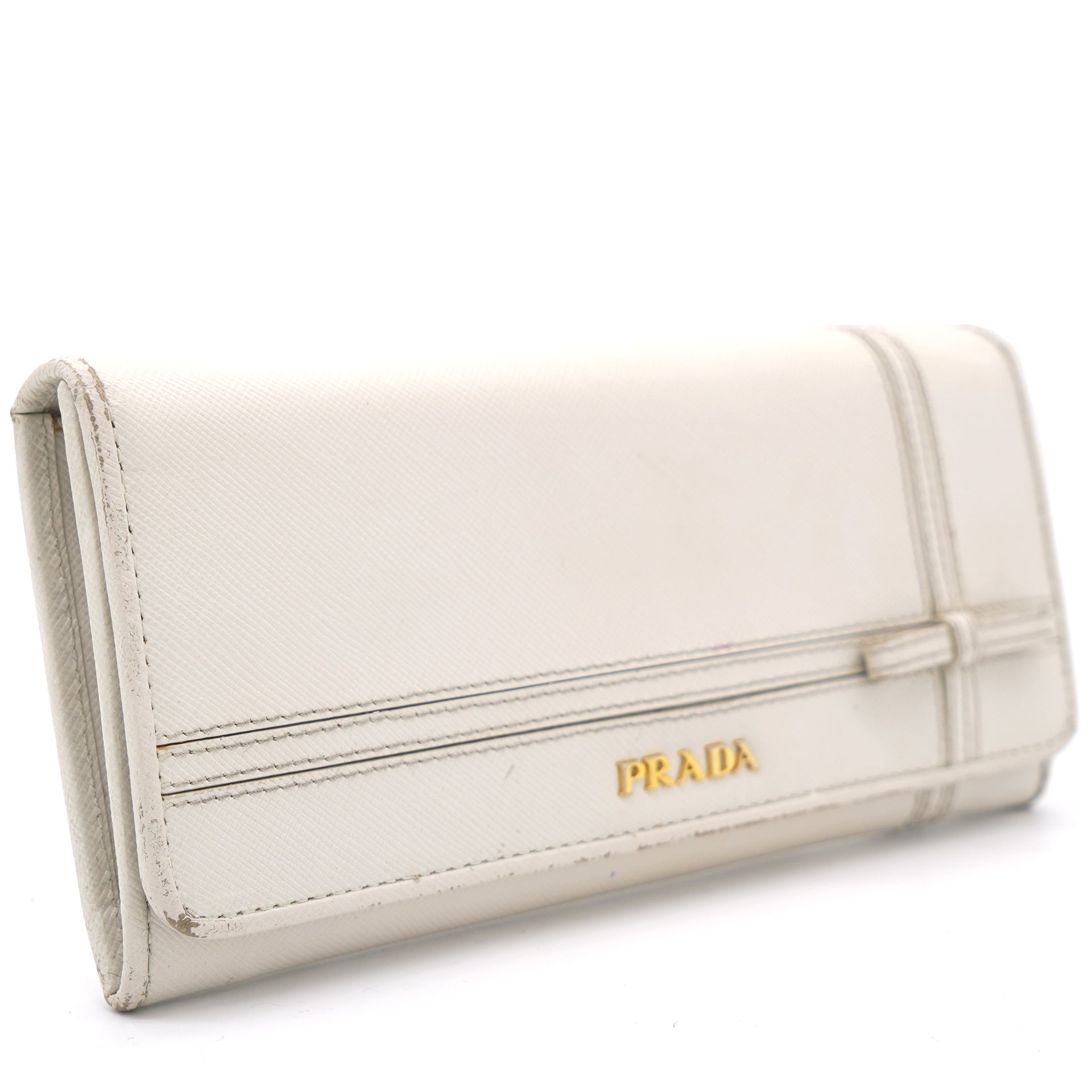 White Saffiano Lux Leather Bow Flap Continental Wallet