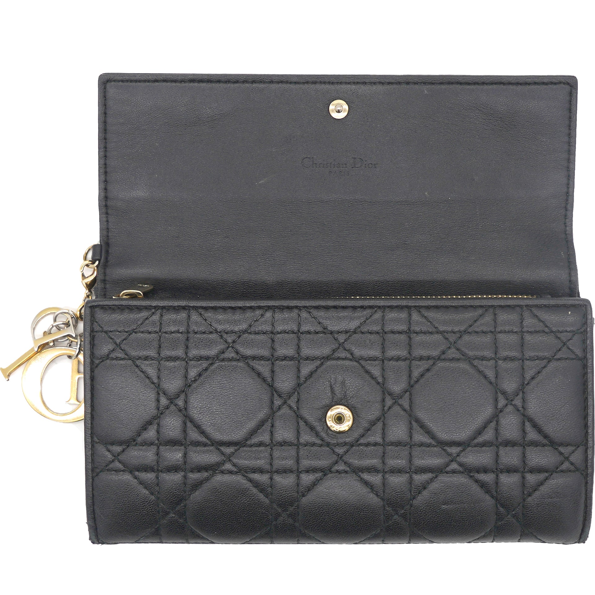 Black Cannage Quilted Leather Lady Dior Long Wallet