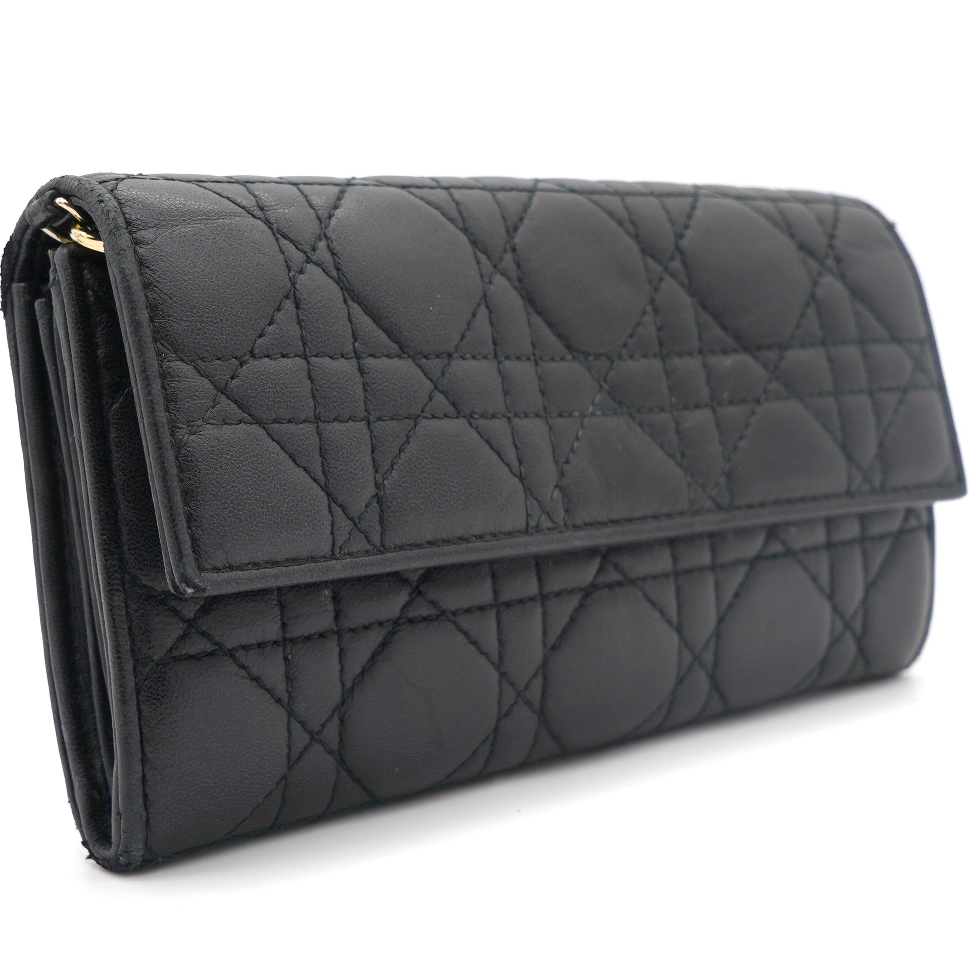 Black Cannage Quilted Leather Lady Dior Long Wallet