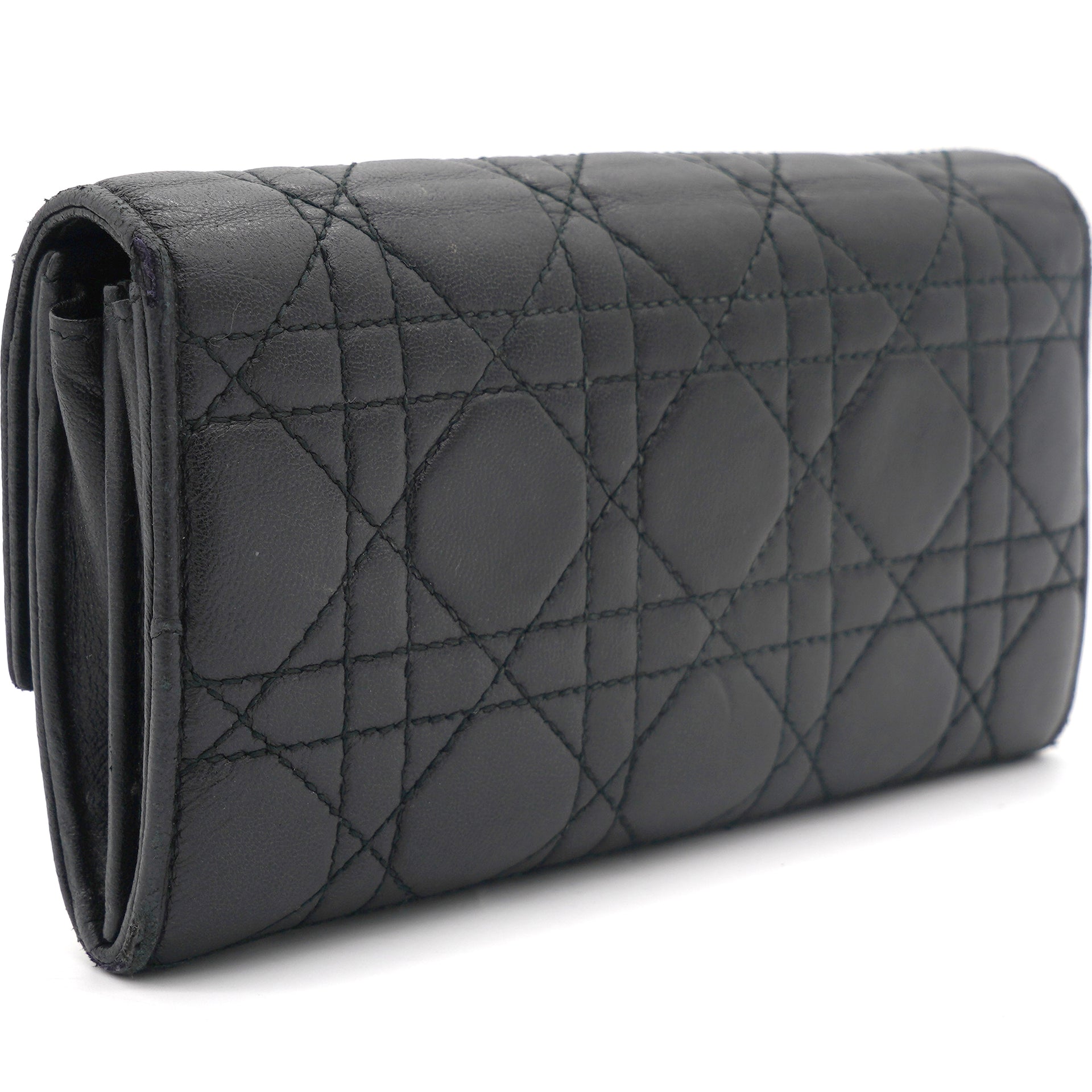 Black Cannage Quilted Leather Lady Dior Long Wallet